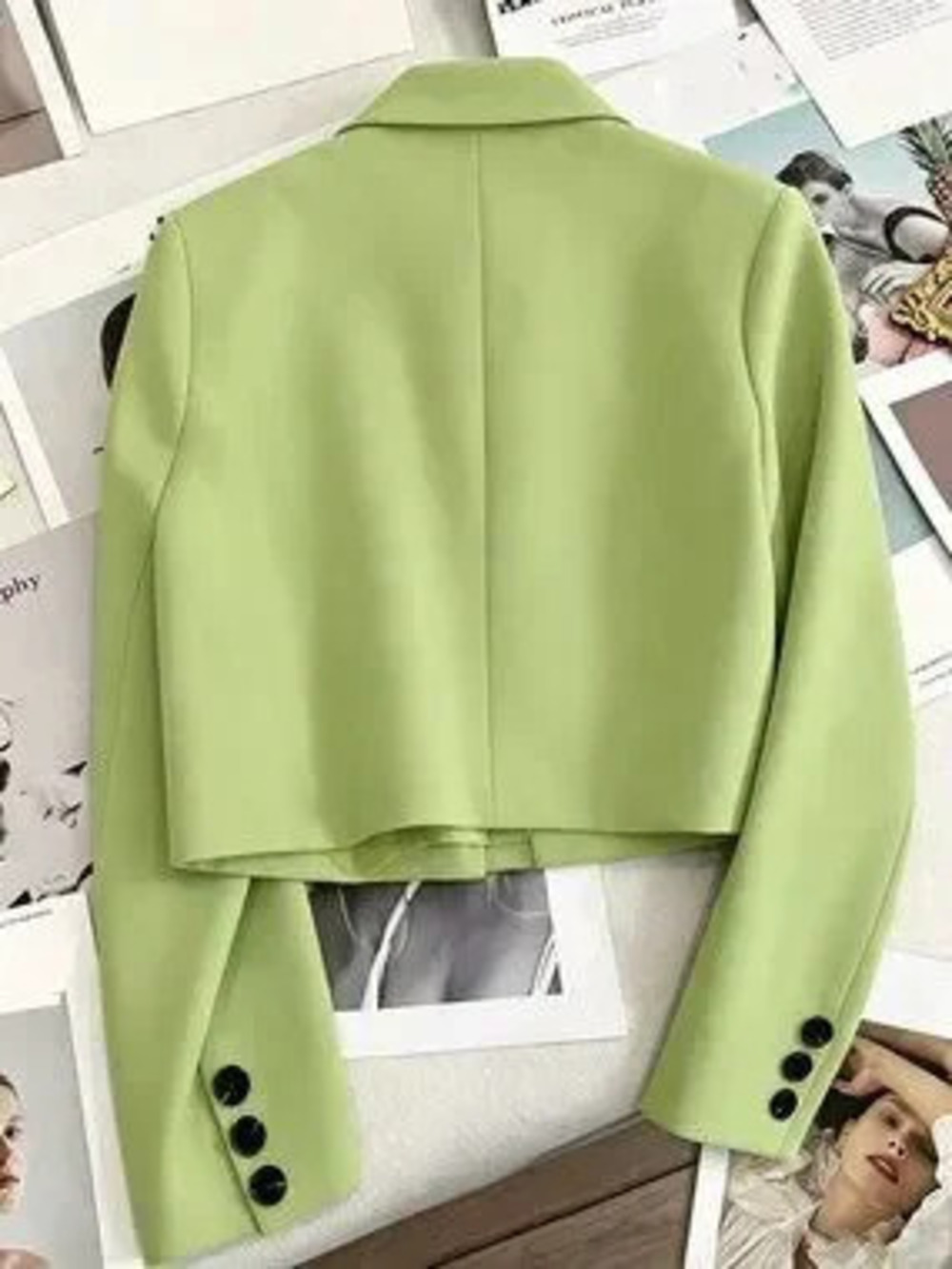 ZARA Green Elegant Women's Long Sleeve Single Button Blazer